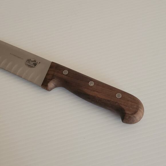 Vintage R.H.Forschner Victorinox 12" Slicing Knife w/ Granton Edge wooden handle - Picture 3 of 11